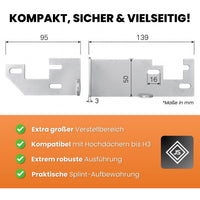 WOMOFIX Hecktürverriegelung im eingebauten Zustand – nur etwa 3 cm zusätzlicher Bauraum an der Hecktür