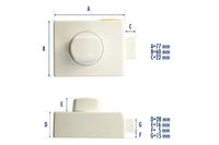 Maßzeichnung HeoSafe Aufbauschloss: Draufsicht und Frontansicht mit Abmessungen