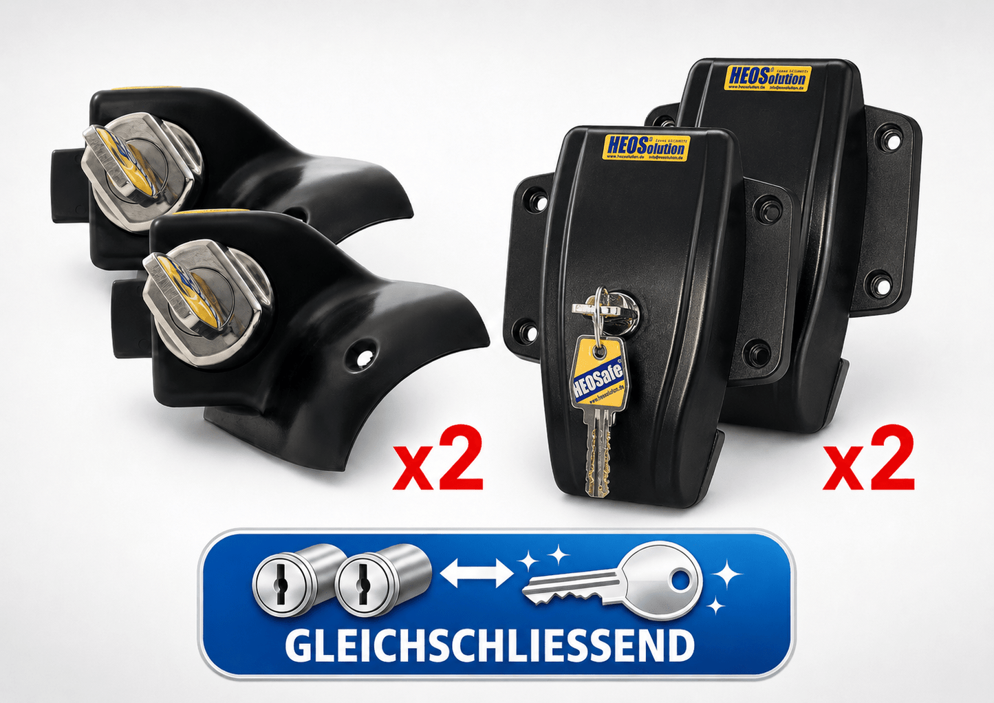 HEOSafe Sicherheitsset Kastenwagen – Lieferumfang der Schlösser für Fahrerhaus, Schiebetür und Hecktür – womofix.de