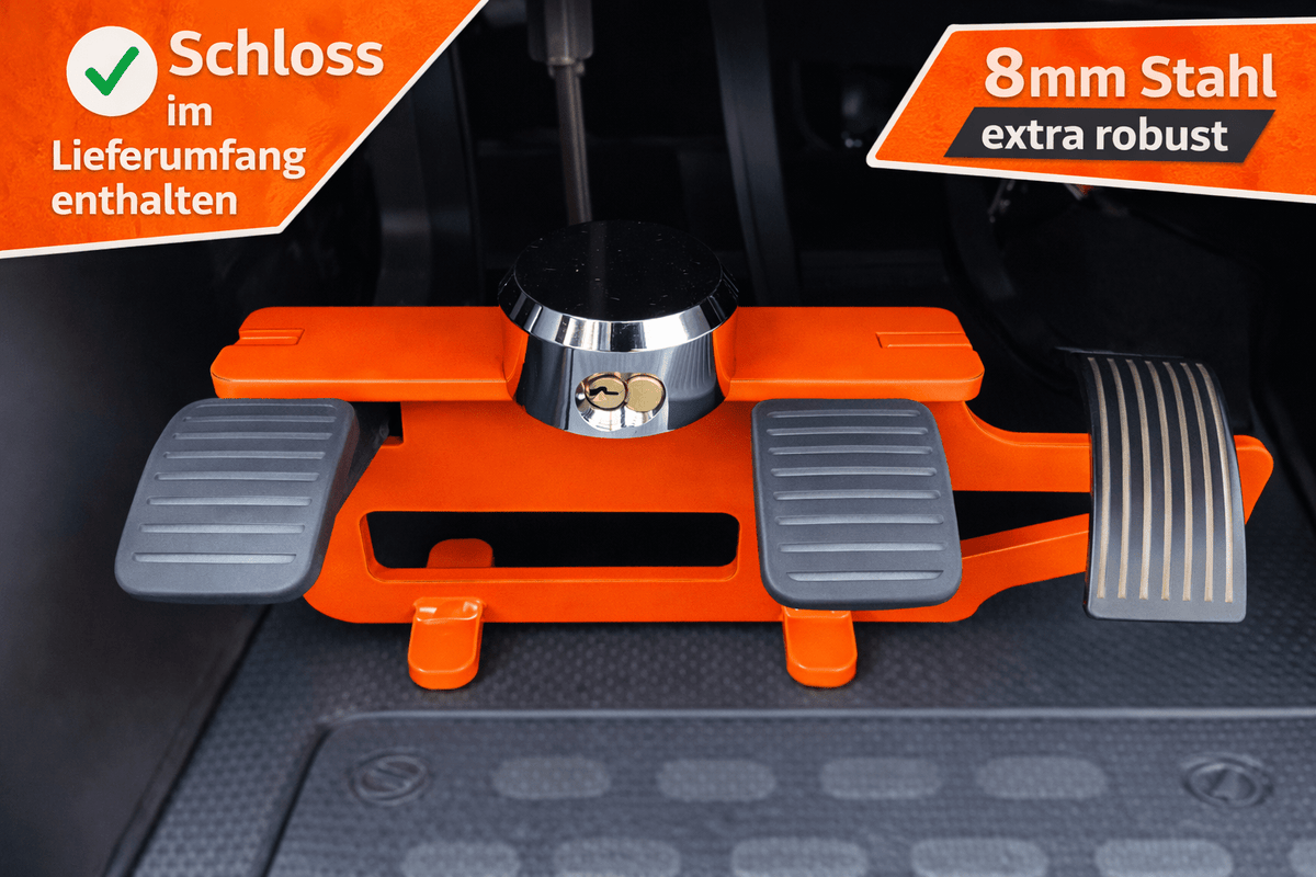 WOMOFIX PedalLock Pedalsperre aus 8 mm Stahl mit bügellosem PUCK-Schloss für Fiat Ducato und baugleiche Fahrzeuge