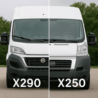 Vergleichsbild zur Modellauswahl: Fiat Ducato X290 Automatik ab Baujahr 2016 (links) und X250 (rechts) – Übergangsbaujahre 2014–2015 bitte anhand der Pedalausführung prüfen