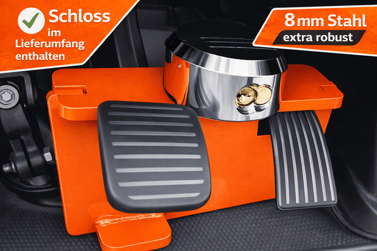 WOMOFIX PedalLock Pedalsperre in Leuchtorange – blockiert die Pedale mechanisch
